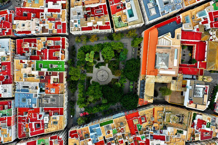 Vista dall'alto delle case a Cadice, Spagna