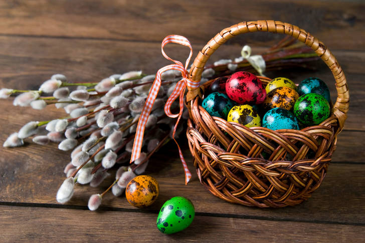 Easter quail eggs in a basket