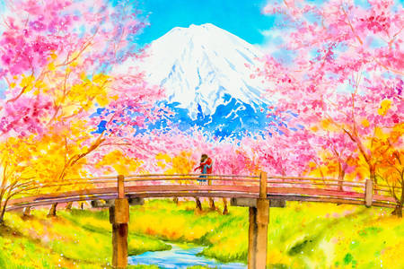Sakura op de berg Fuji