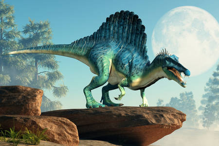 Spinosaurus på bakgrunden av månen