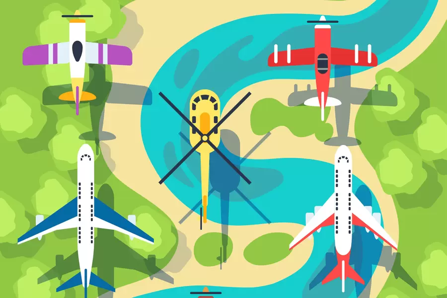 Hubschrauber und Flugzeuge im Flug