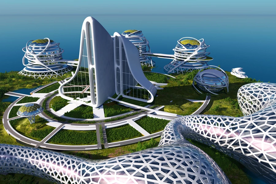 Ville du futur sur la côte