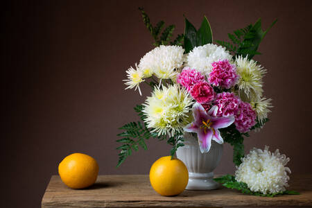 Bouquet of flowers and oranges