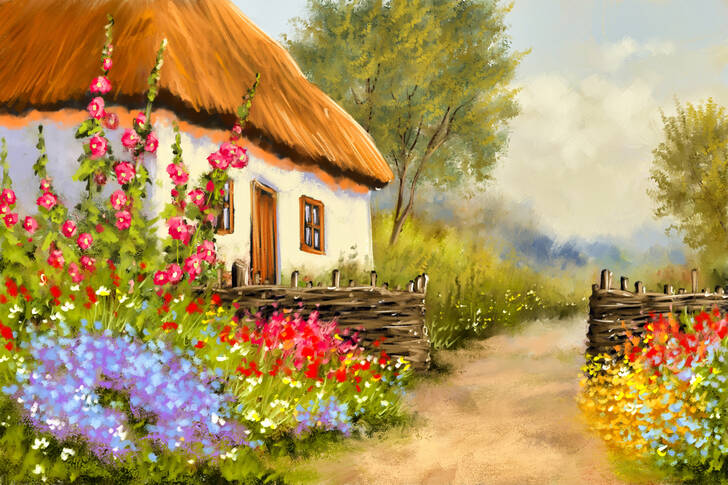 Seoska kuća sa cvećem