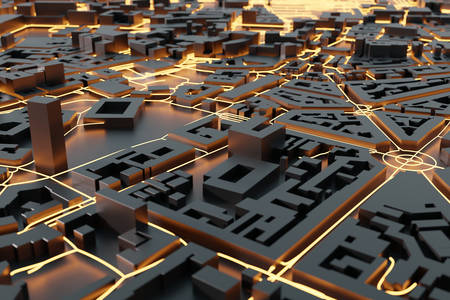 3D-abstraktion: Glödande stad