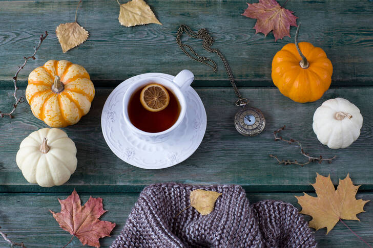 A cup of tea on a wooden table