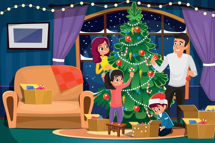 Aile, süslemek, noel ağaci