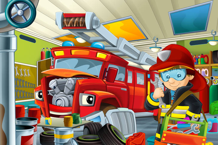 Fire truck in the workshop