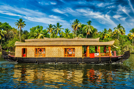 Floating house in the backwaters of Kerala