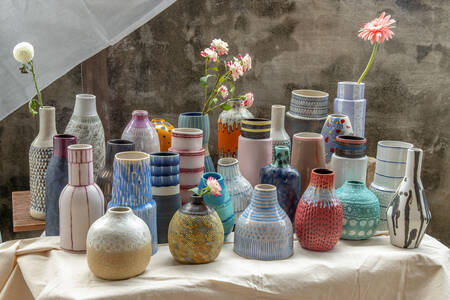 Ceramic vases on the table