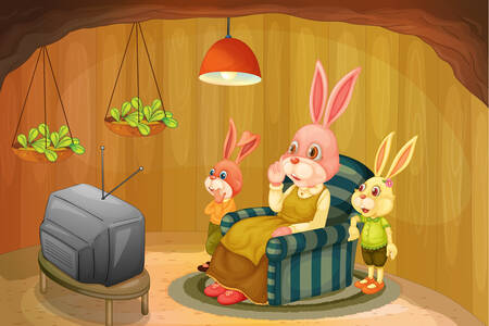 Кролики смотрят телевизор