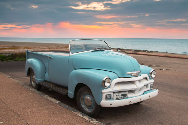 Retro car on the beach