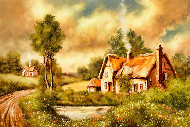 Una vecchia casa vicino allo stagno