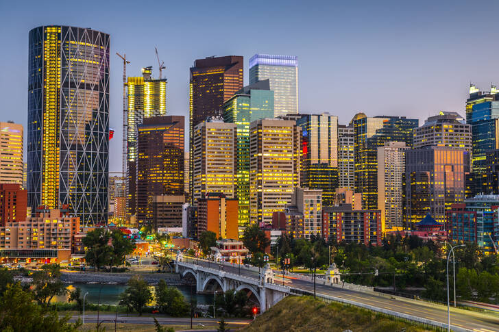 Grattacieli di Calgary al tramonto
