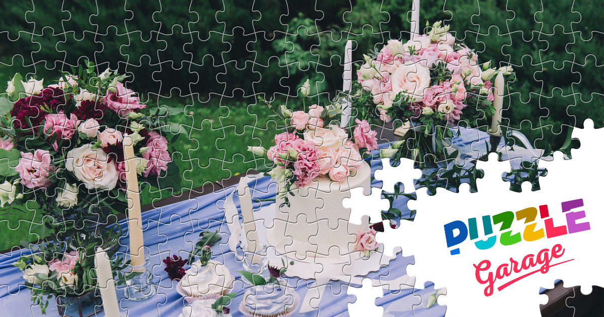 Wedding cake and flowers Jigsaw Puzzle (Holidays, Wedding) Puzzle Garage