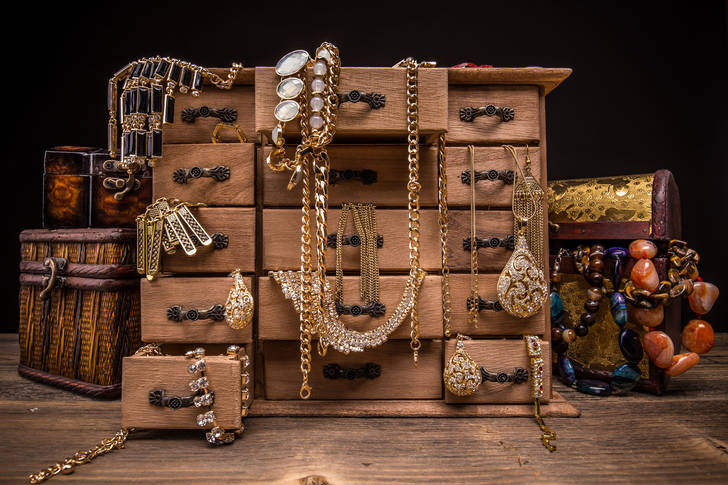 Jewelry in vintage jewelry boxes
