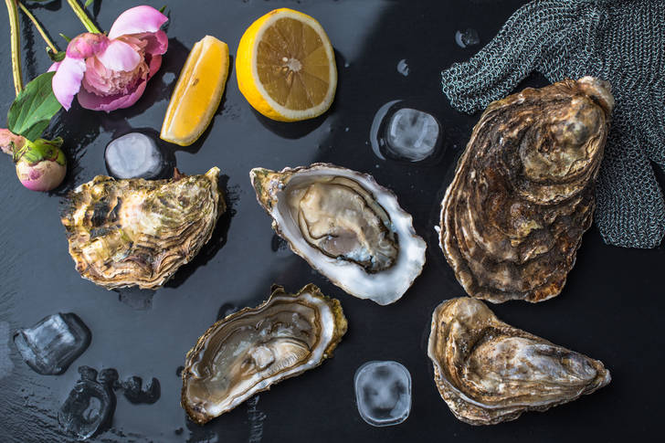 Oysters on black background