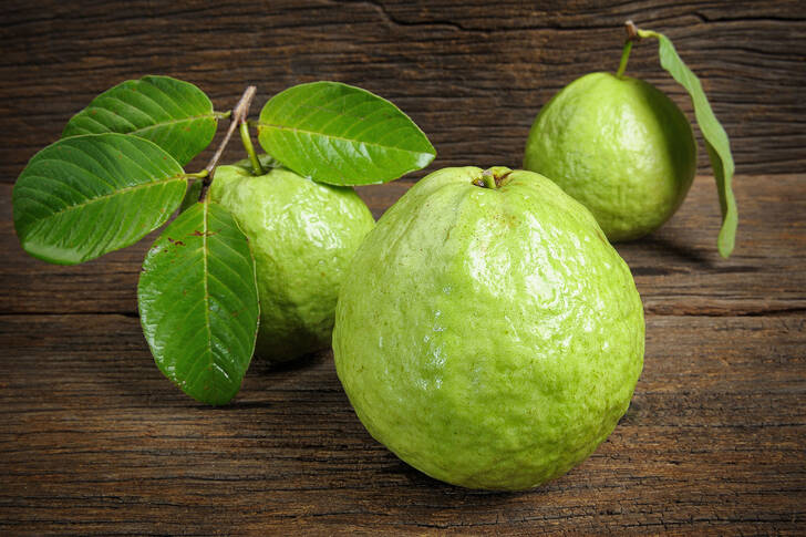 Guavas on a wooden table