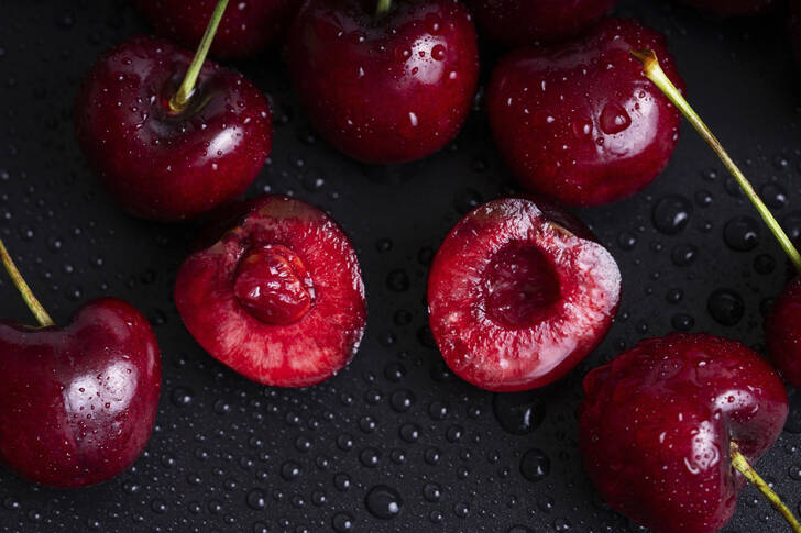 Cherries on a black background