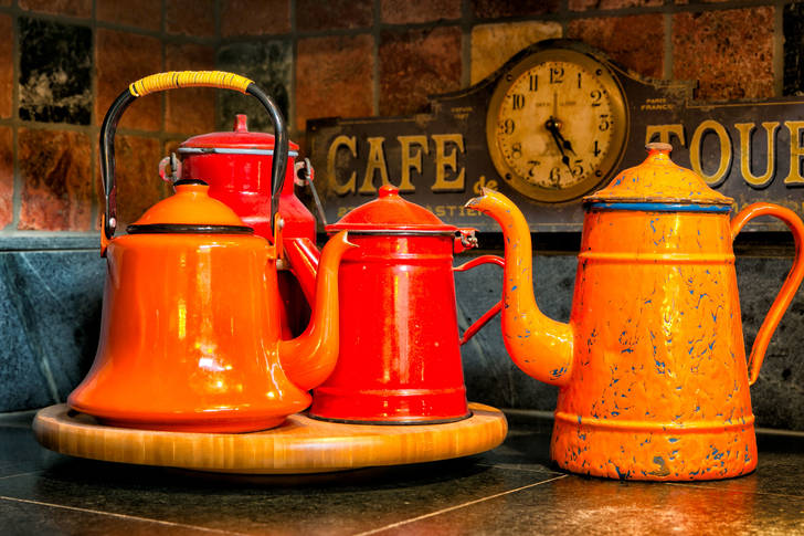 Vintage orange teapots