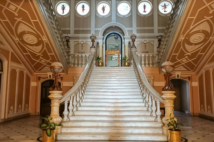 The main staircase in the Lalita Mahal palace
