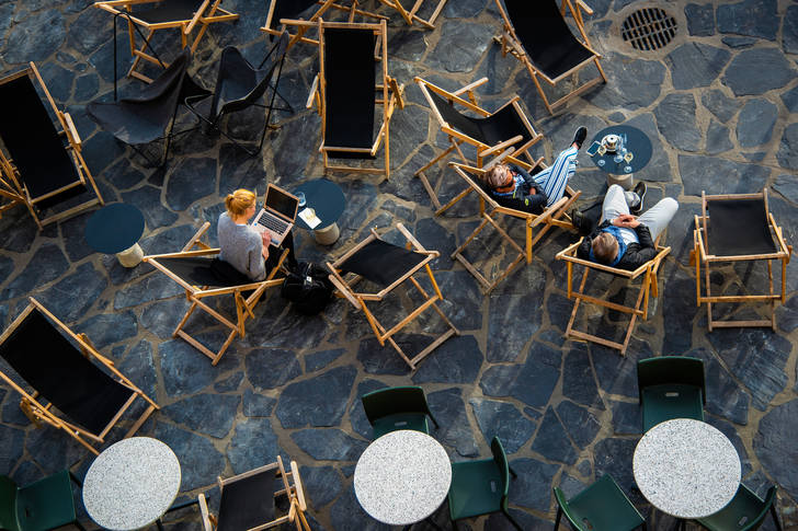 Top view of a cafe terrace in Helsinki