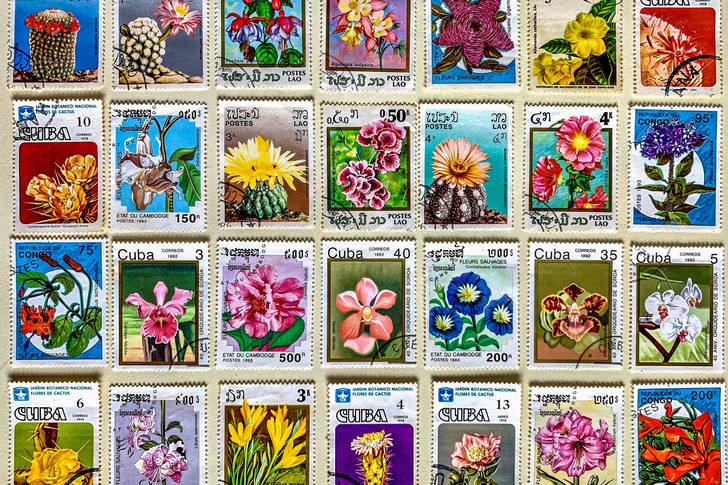 Postage stamps with flowers