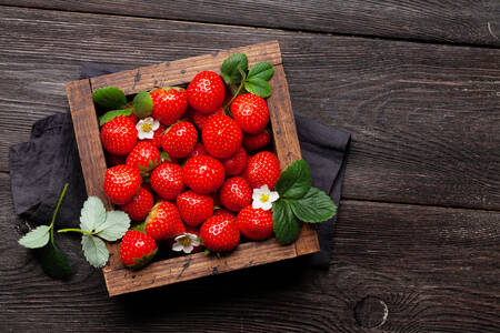 Strawberries in a wooden box