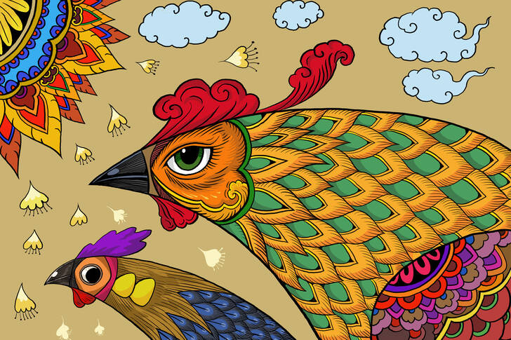 Illustrazione di uccelli colorati