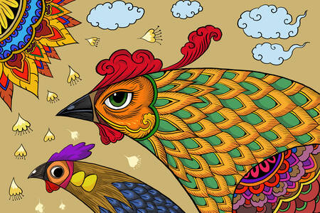 Ilustrație cu păsări colorate